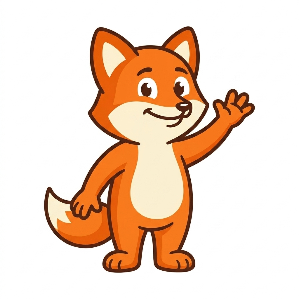 The BudgetFox mascot, waving
